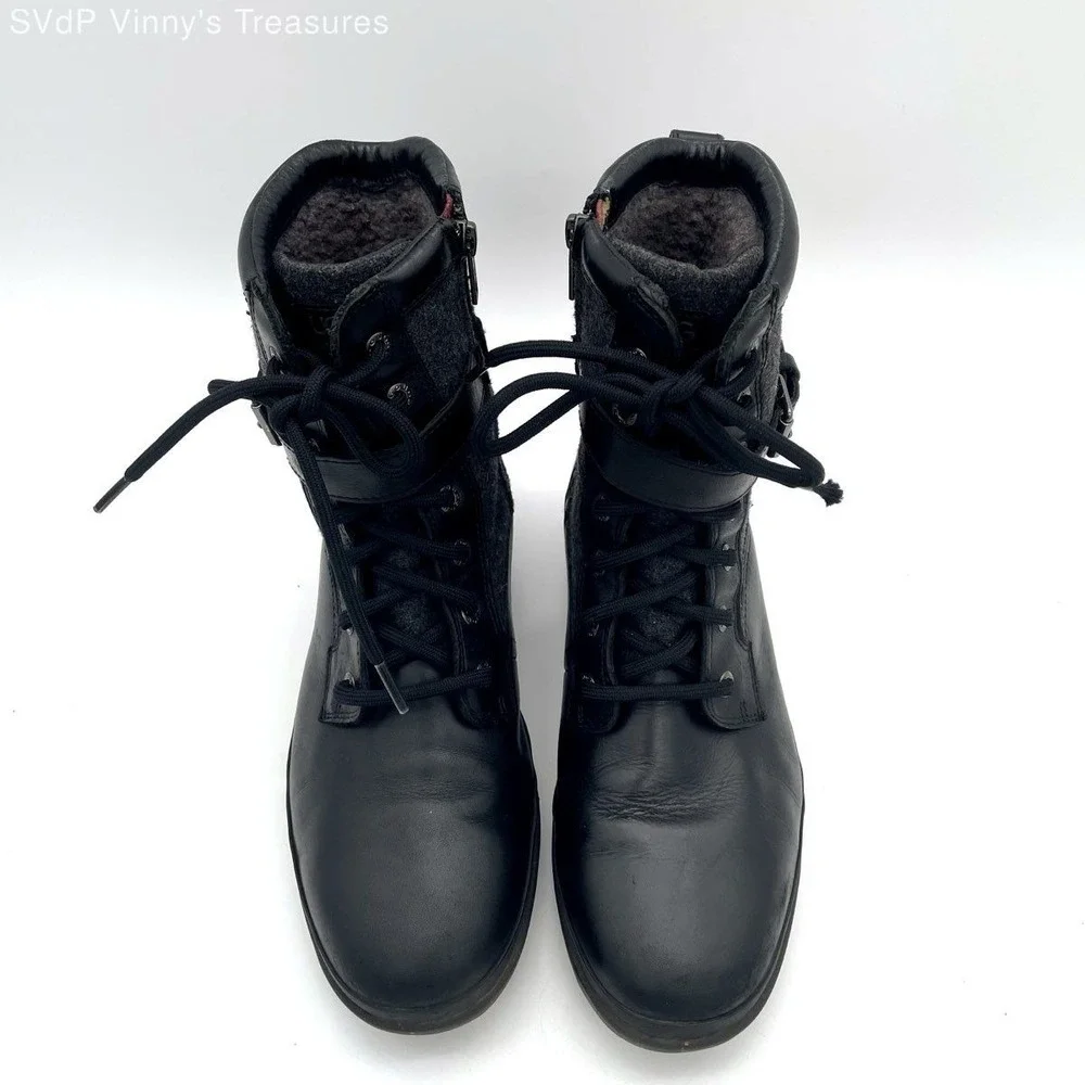 UGG Waterproof Leather Wool Lace Up Combat Boots Womens Size 9 Black Gray